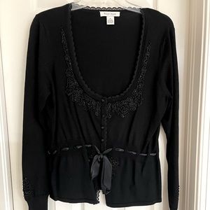 White House Black Market beaded belted button down sweater XL